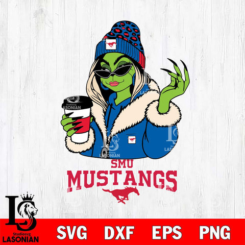 SMU Mustangs Boujee Grinch Girls Christmas Cut Files Cricut, Svg Dxf Eps Png file, Digital download , Silhouette