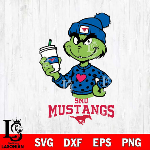 SMU Mustangs Boujee Grinch Heart Christmas Cut Files Cricut, Svg Dxf Eps Png file, Digital download , Silhouette