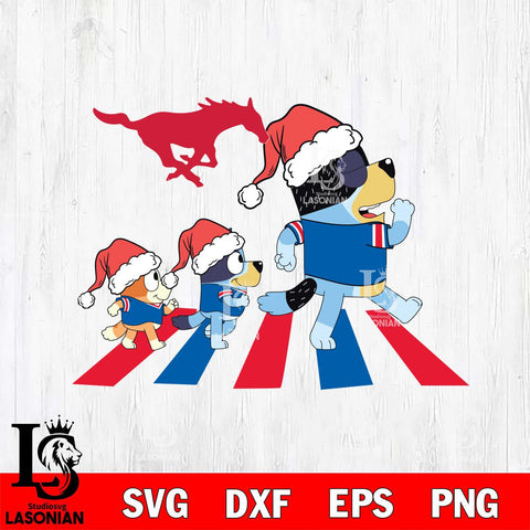 SMU Mustangs Family Bluey Walking Christmas Svg Eps Dxf Png File, Digital Download, Instant Download