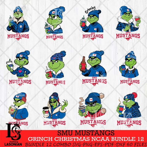 SMU Mustangs Grinch Christmas NCAA Bundle 12 Svg Eps Dxf Png File,Cricut files, Digital Download, Instant Download