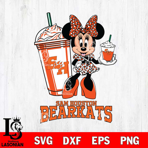 Sam Houston Bearkats Minnie Mouse Fan And Coffee Svg Eps Dxf Png File, Digital Download, Instant Download