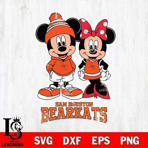 Sam Houston Bearkats Mickey Minnie Mouse Cute Football Svg Eps Dxf Png File, NCAA svg , File Cut , Digital Download , Instant Download, Cut Svg Files