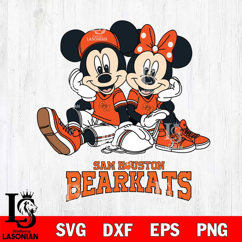 Sam Houston Bearkats Mickey Minnie Mouse Football Sit Svg Eps Dxf Png File, NCAA svg , File Cut , Digital Download , Instant Download, Cut Svg Files