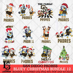 San Diego Padres Bluey Happy Christmas Bundle 12 Svg Eps Dxf Png File, Digital Download