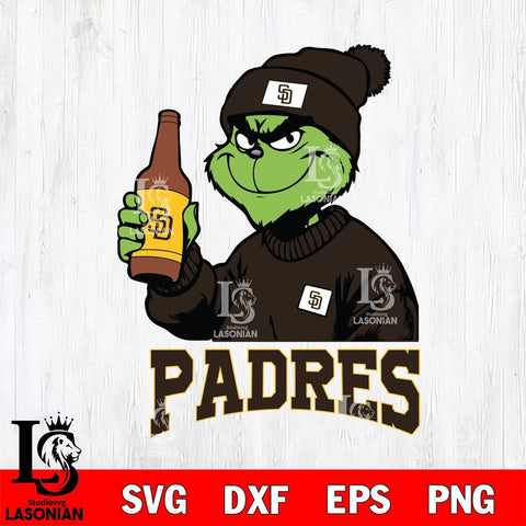 San Diego Padres Grinch Drinking Beer Christmas Cut Files Cricut, Svg Dxf Eps Png file , Silhouette