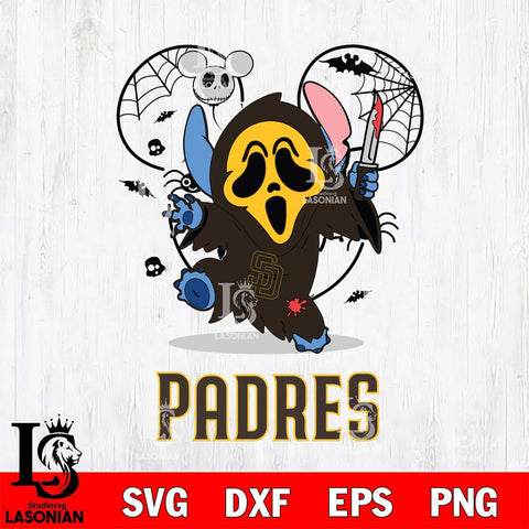 San Diego Padres Stitch Ghost Face Halloween 2 Svg Eps Dxf Png File, Digital Download, Instant Download