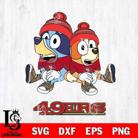 San Francisco 49ers Christmas Bluey & Bingo Sit Svg Eps Dxf Png File,Cut Svg Files, Digital File, Sublimation