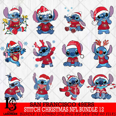 San Francisco 49ers  Stitch Christmas NFL Bundle 12 Svg Eps Dxf Png File, Digital Download, Instant Download