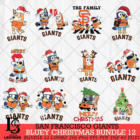 San Francisco Giants Bluey Happy Christmas Bundle 12 Svg Eps Dxf Png File, Digital Download