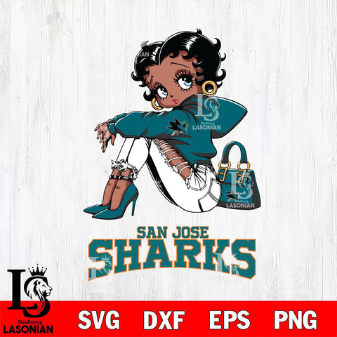 San Jose Sharks Betty Boop Black Fan Girl Svg Eps Dxf Png File, Digital Download, Instant Download