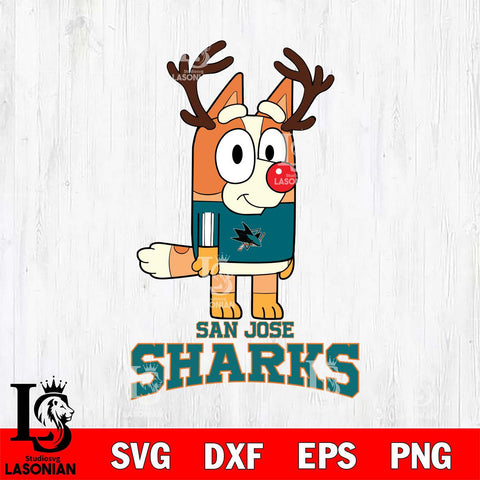 San Jose Sharks Bluey Chilli Christmas Deer Svg Eps Dxf Png File, Digital Download