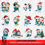 San Jose Sharks Bluey Christmas NHL Bundle 12 Svg Eps Dxf Png File, Digital Download, Instant Download