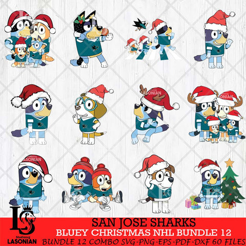 San Jose Sharks Bluey Christmas NHL Bundle 12 Svg Eps Dxf Png File, Digital Download, Instant Download