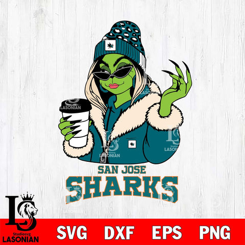 San Jose Sharks Boujee Grinch Girls Christmas Cut Files, Cricut,Christmas Svg Dxf Eps Png file , Digital Download