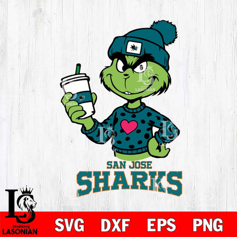 San Jose Sharks Boujee Grinch Heart Christmas Cut Files, Cricut,Christmas Svg Dxf Eps Png file , Digital Download