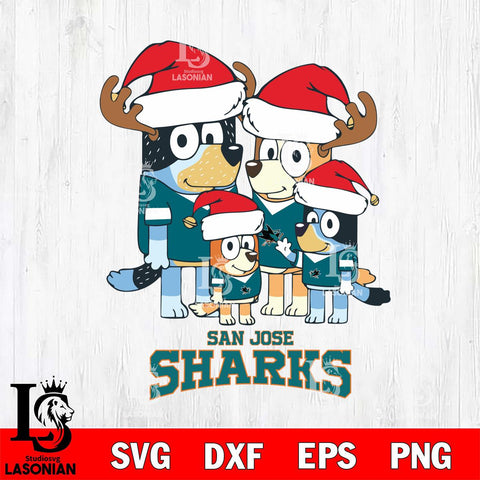 San Jose Sharks Christmas Bluey Santa Family Svg, Christmas Svg , NHL svg , Digital Download, dxf eps png pdf file