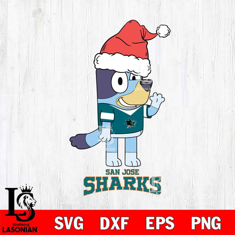 San Jose Sharks Christmas Bluey Say Hi Svg, Christmas Svg , NHL svg , Digital Download, dxf eps png pdf file