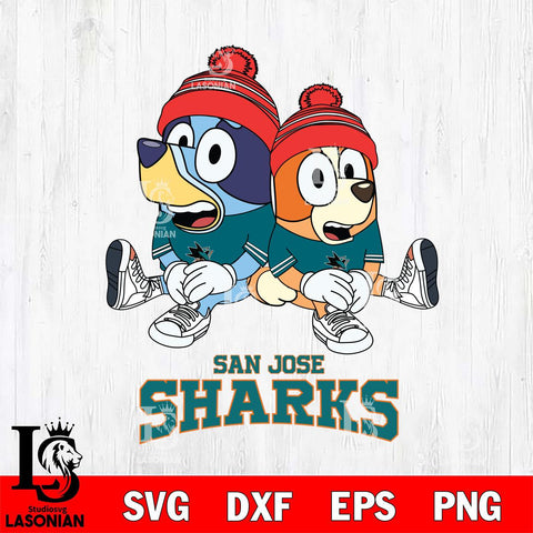 San Jose Sharks Christmas Bluey & Bingo Sit Svg, Christmas Svg , NHL svg , Digital Download, dxf eps png pdf file