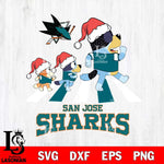 San Jose Sharks Christmas Family Bluey Walking Svg, Christmas Svg , NHL svg , Digital Download, dxf eps png pdf file