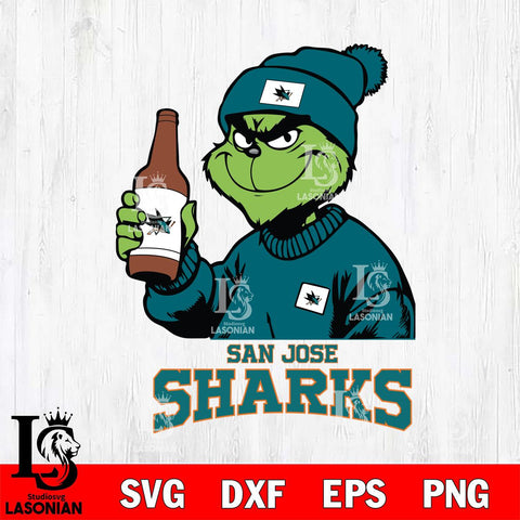 San Jose Sharks Grinch Drinking Beer Christmas Cut Files, Cricut,Christmas Svg Dxf Eps Png file , Digital Download