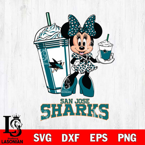 San Jose Sharks Minnie Mouse Fan And Coffee Svg Eps Dxf Png File, Digital Download, Instant Download