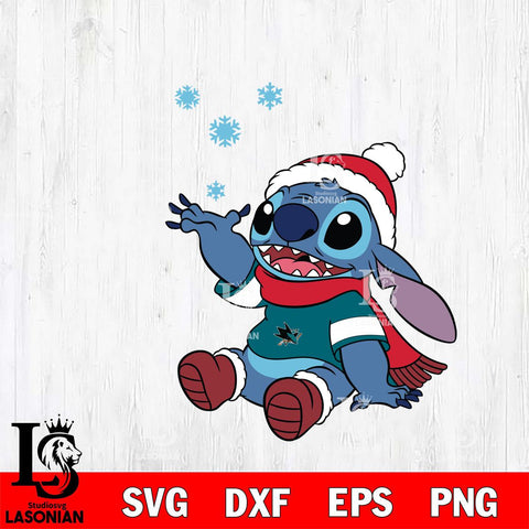 San Jose Sharks Stitch Wearing Winter Scarf Svg Eps Dxf Png File, Digital Download, Instant Download