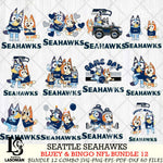 Seattle Seahawks Bluey & Bingo Bundle 12 SVG Eps Dxf Png File, Bundle NFL svg, Digital Download, Instant Download