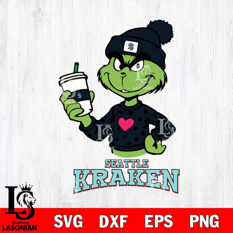 Seattle Kraken Boujee Grinch Heart Christmas Cut Files, Cricut,Christmas Svg Dxf Eps Png file , Digital Download