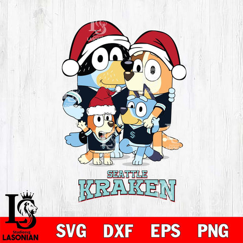 Seattle Kraken Christmas Bluey Family Sport Svg, Christmas Svg , NHL svg , Digital Download, dxf eps png pdf file