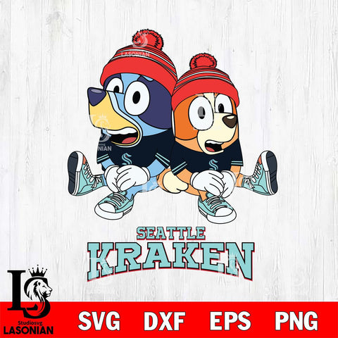 Seattle Kraken Christmas Bluey & Bingo Sit Svg, Christmas Svg , NHL svg , Digital Download, dxf eps png pdf file