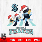 Seattle Kraken Christmas Family Bluey Walking Svg, Christmas Svg , NHL svg , Digital Download, dxf eps png pdf file