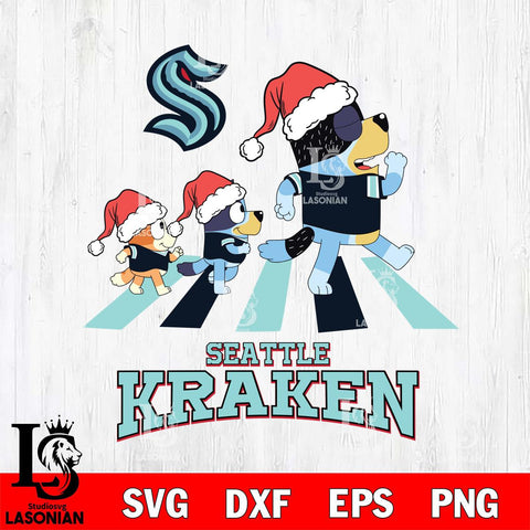 Seattle Kraken Christmas Family Bluey Walking Svg, Christmas Svg , NHL svg , Digital Download, dxf eps png pdf file