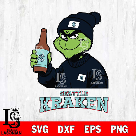 Seattle Kraken Grinch Drinking Beer Christmas Cut Files, Cricut,Christmas Svg Dxf Eps Png file , Digital Download