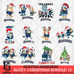 Seattle Mariners Bluey Happy Christmas Bundle 12 Svg Eps Dxf Png File, Digital Download