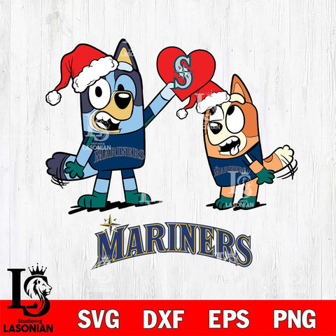 Seattle Mariners Love Bluey Christmas Svg Eps Dxf Png File, Digital Download