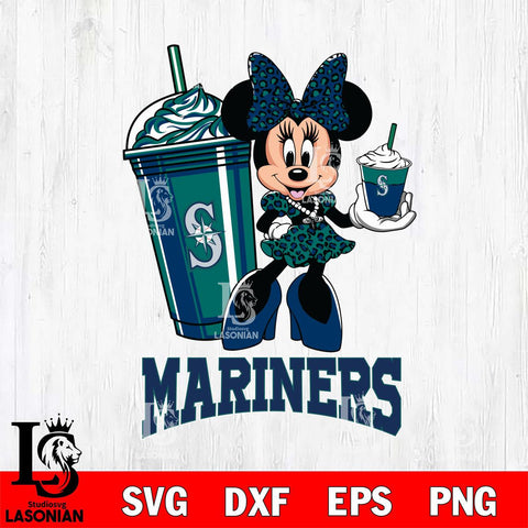 Seattle Mariners Minnie Mouse Fan And Coffee Svg Eps Dxf Png File, Digital Download, Instant Download