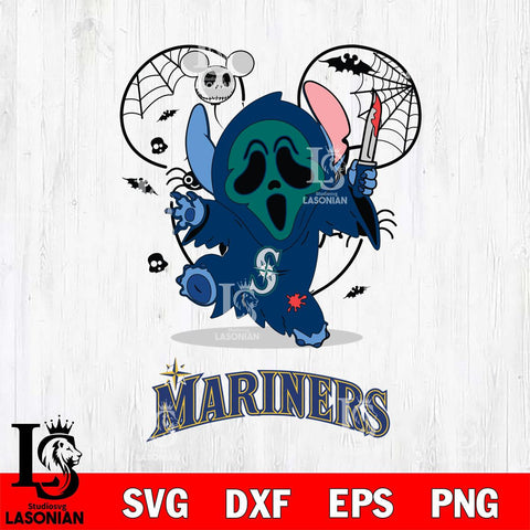 Seattle Mariners Stitch Ghost Face Halloween 2 Svg Eps Dxf Png File, Digital Download, Instant Download