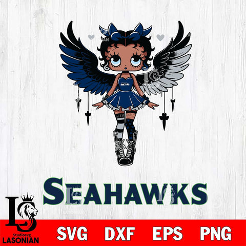 Seattle Seahawks Anglel Black Fan Girl Betty Boop Svg Eps Dxf Png File, Digital Download, Instant Download