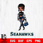 Seattle Seahawks Beautiful Black Fan Girl Svg Eps Dxf Png File, Digital Download, Instant Download