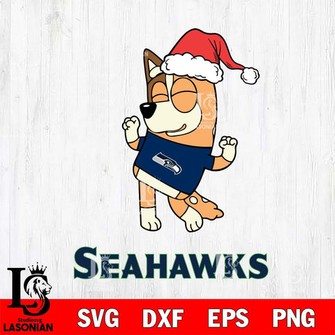 Seattle Seahawks Bluey Chilli Happy Christmas Svg Eps Dxf Png File, Digital Download