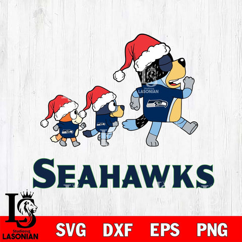 Seattle Seahawks Bluey Family Christmas Svg Eps Dxf Png File, Digital Download