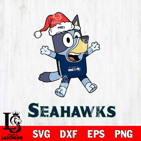 Seattle Seahawks Bluey Happy Christmas Svg Eps Dxf Png File, Digital Download