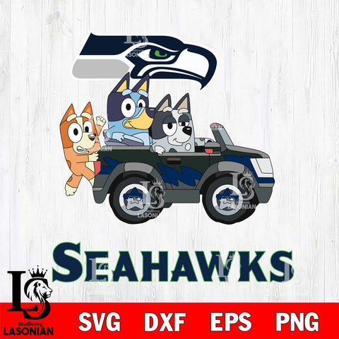 Seattle Seahawks Bluey friends car Svg Eps Dxf Png File, NFL svg, Digital Download, Instant Download