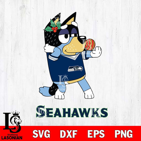 Seattle Seahawks Christmas Bluey Bandit Heeler Svg Eps Dxf Png File,Cut Svg Files, Digital File, Sublimation