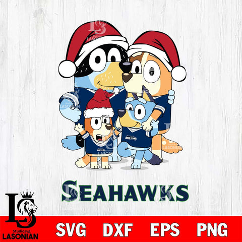 Seattle Seahawks Christmas Bluey Family Sport Svg Eps Dxf Png File,Cut Svg Files, Digital File, Sublimation