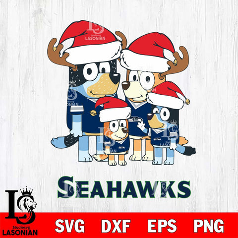 Seattle Seahawks Christmas Bluey Santa Family Svg Eps Dxf Png File,Cut Svg Files, Digital File, Sublimation