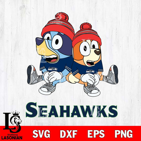 Seattle Seahawks Christmas Bluey & Bingo Sit Svg Eps Dxf Png File,Cut Svg Files, Digital File, Sublimation