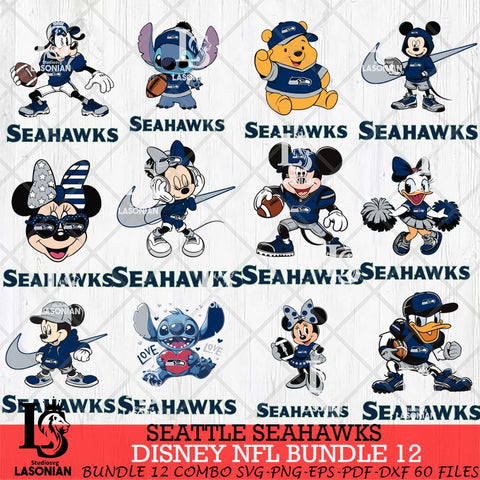 Seattle Seahawks Disney NFL Bundle Svg PNG 12 Svg Eps Dxf Png File, Digital Download