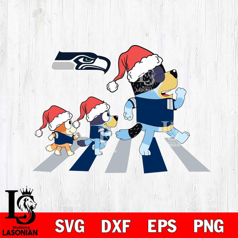 Seattle Seahawks Family Bluey Walking Christmas Svg Eps Dxf Png File, Digital Download, Instant Download