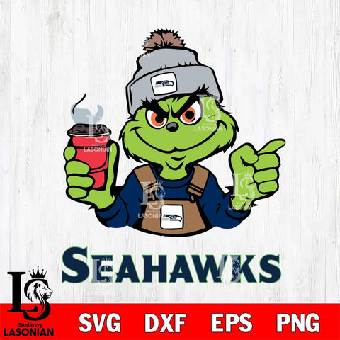 Seattle Seahawks Grinch with coffee Svg Eps Dxf Png File, Digital Download, Instant Download